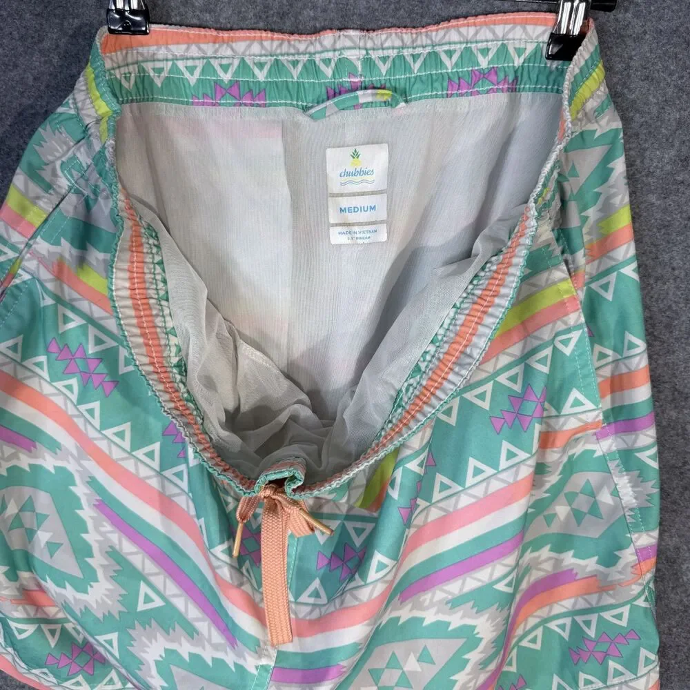 chubbie's Men's Aztec Neon Print Lined Swim‎ Trunks Size M